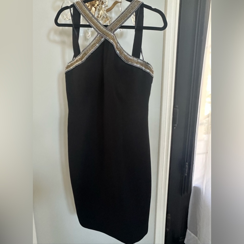 Carmen Marc Valvo Black Dress with Silver Trim